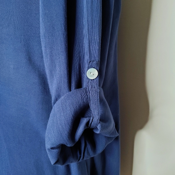 Soft Surroundings | Navy Asymmetrical Wrap Blouse - Picture 10 of 14